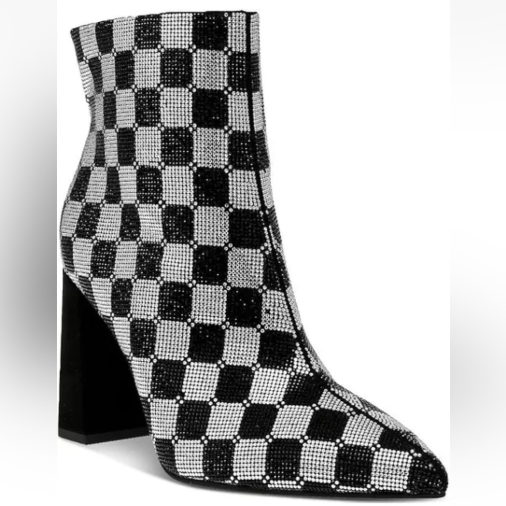 🆕 Wild Pair Ingridd Black & Silver Checkered Pointed Toe Dressy Booties Size 9M - Picture 3 of 13